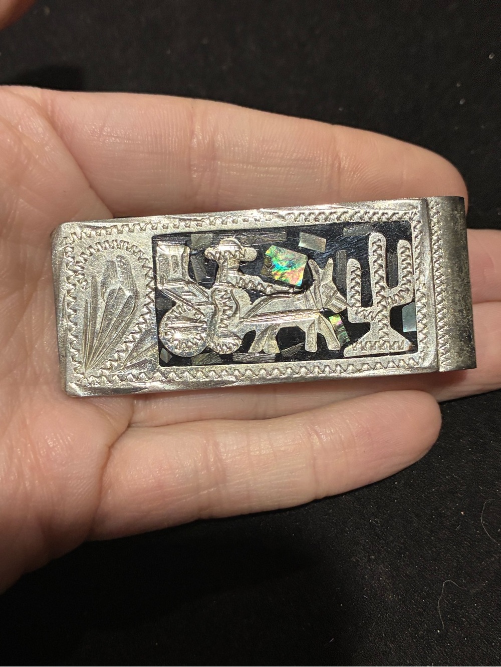 Vintage Alpaca Mexico Abalone Inlay Money Clip - Picture 2 of 5